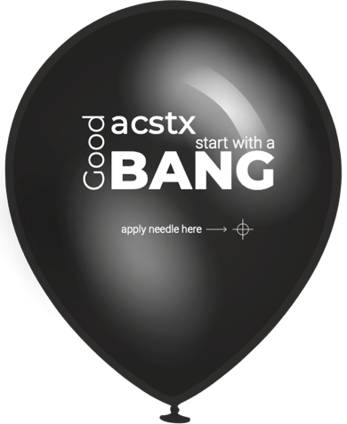 Zwarte ballon met de tekst: Good acstx start with a BANG